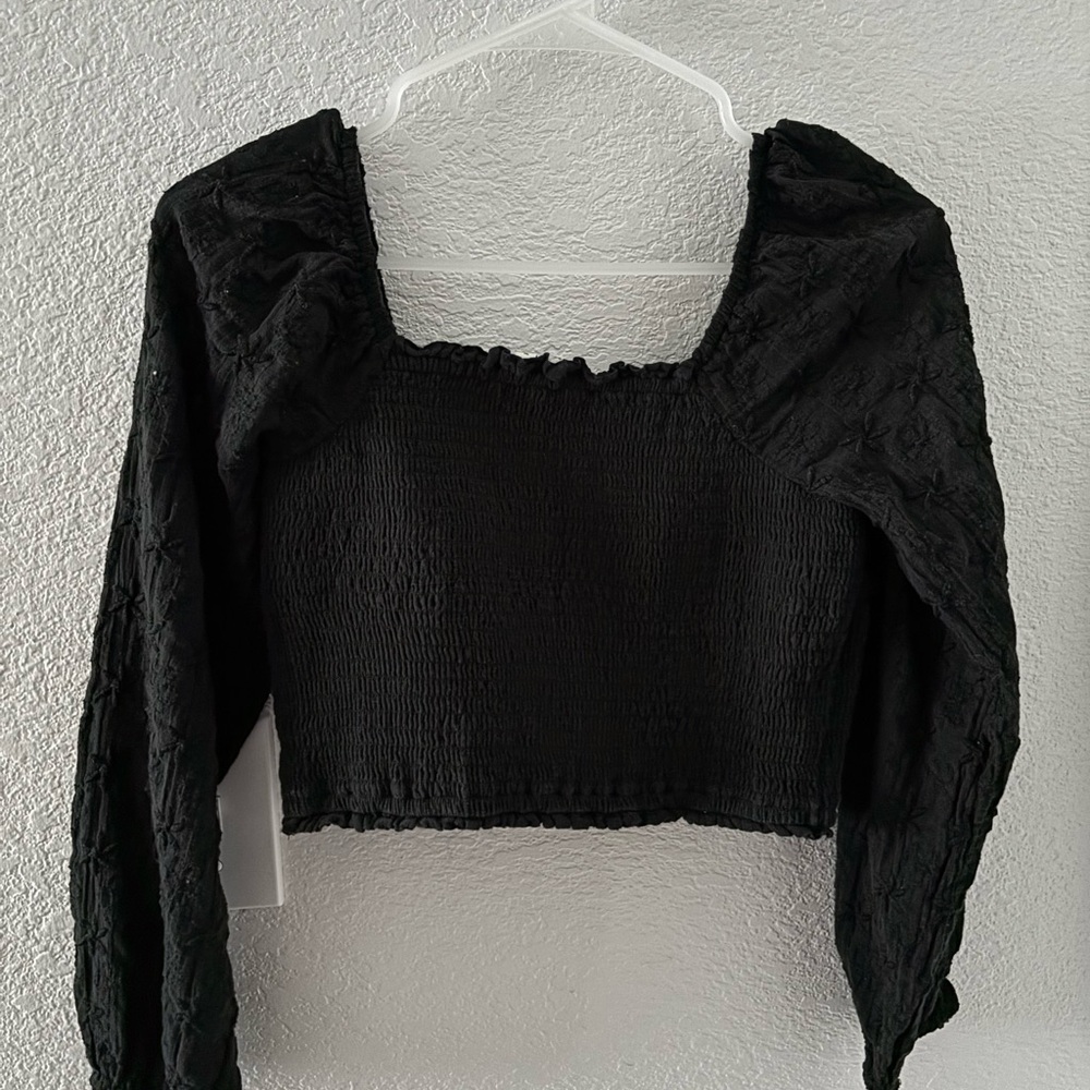 American Eagle Outfitters Black Textured Blouse